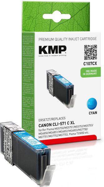 KMP Tinte C107CX (cyan) ersetzt Canon CLI-571C XL
