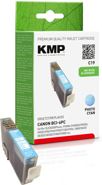 KMP Tinte C19 (photo cyan) ersetzt Canon BCI-6PC