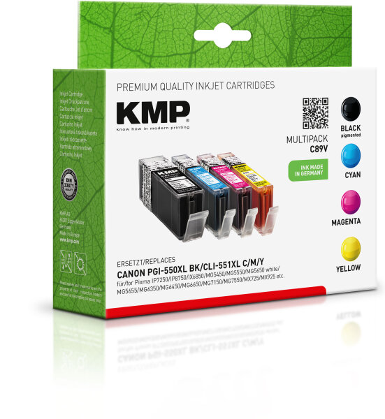 KMP Tinte C89V MULTIPACK ersetzt Canon PGI-550PGBK XL, CLI-551C/M/Y XL