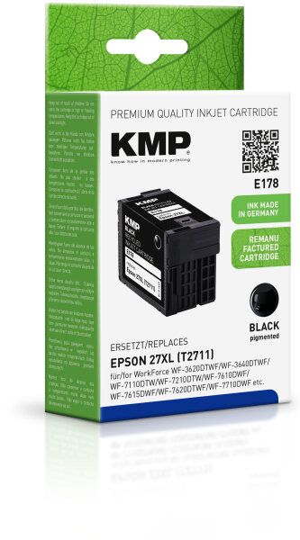KMP Tinte E178 (schwarz) ersetzt Epson 27XL (T2711 - Wecker)