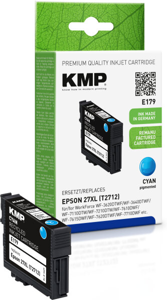 KMP Tinte E179 (cyan) ersetzt Epson 27XL (T2712 - Wecker)