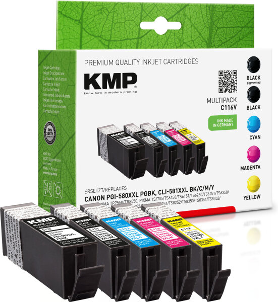 KMP Tinte C116V MULTIPACK ersetzt Canon PGI-580PGBK XXL, CLI-581BK/C/M/Y XXL (5 Patronen)