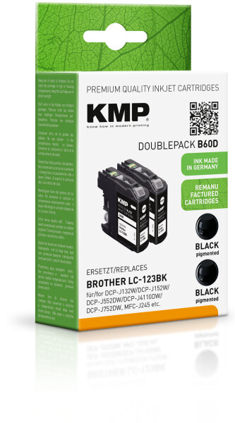 KMP Tinte B60D (schwarz) DOUBLEPACK ersetzt Brother LC-123BK (alternativ zu B41D)