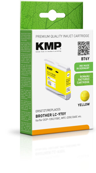 KMP Tinte B76Y (yellow) ersetzt Brother LC970Y