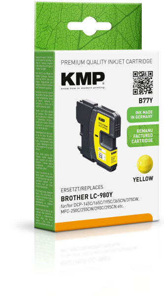 KMP Tinte B77Y (yellow) ersetzt Brother LC980Y