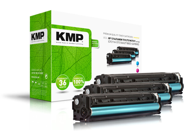 KMP Toner H-T171CMY MULTIPACK ersetzt HP 131A (CF211A, CF213A, CF212A), Canon 731C, 731M, 731Y
